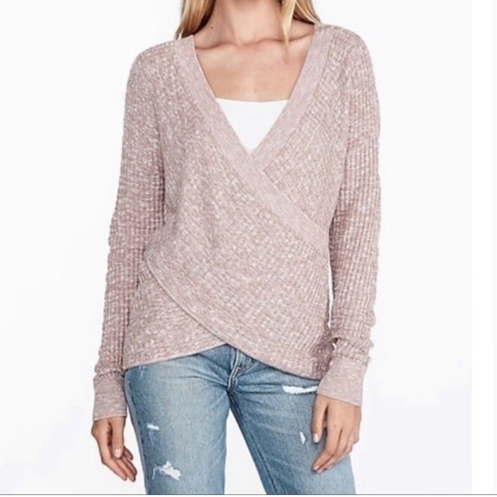Express Wrap Cross Tunic Knitted Light Sweater Neutral/White Women’s Size L